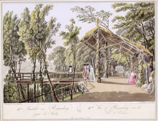 Ansicht der Reisenberg-Gärten in der Nähe der Stadt Wien, graviert von Johann Ziegler